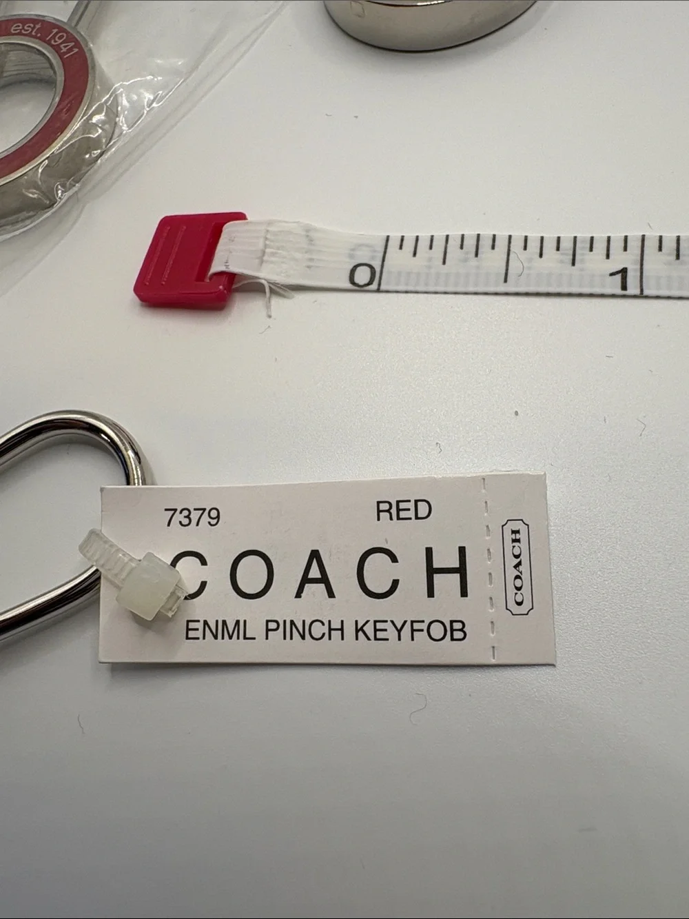 Coach Red Enamel Ring Key Fob with Silver Tone Hardware
